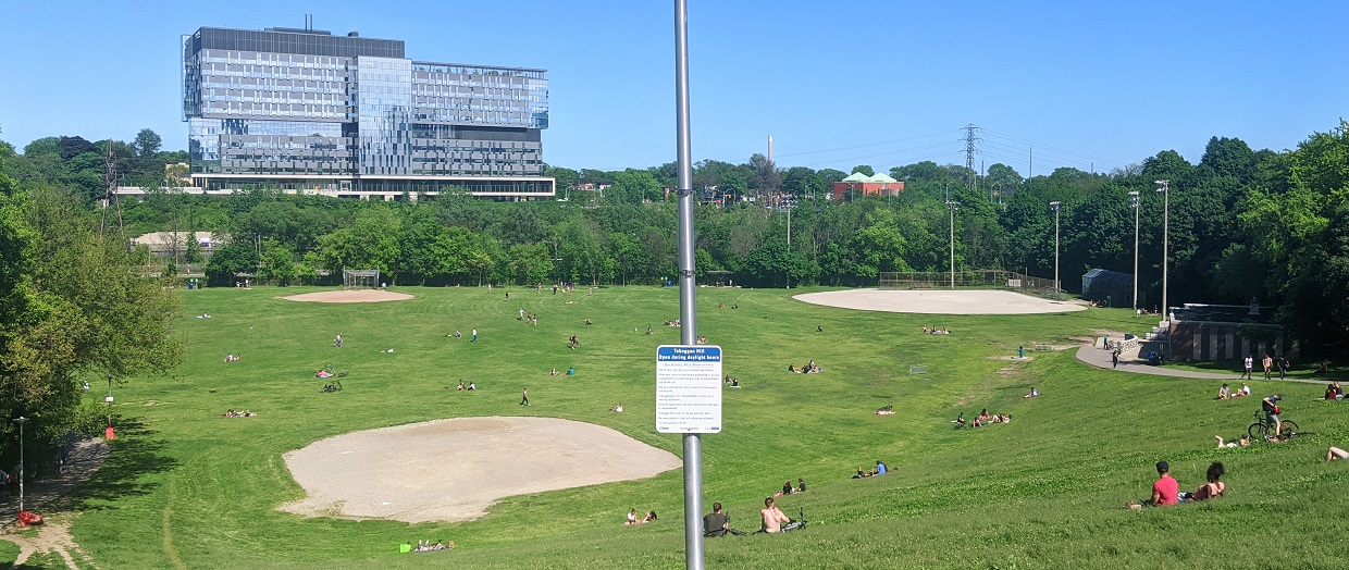 Toronto residents enjoy a sunny afternoon in Riverdale Park